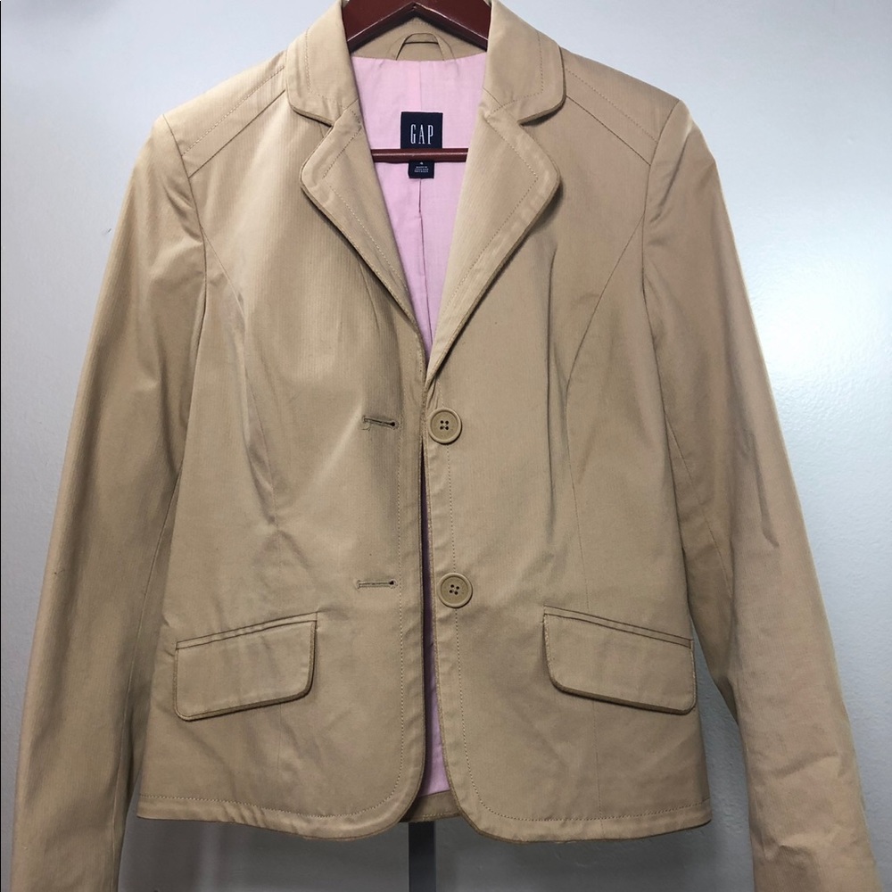 GAP Long Sleeve Khaki Blazer, Linen, Size-4